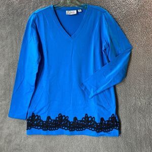Linea by Louis Dell'Olio Shirt Womens XXS V-Neck Long Sleeve Top Lace Applique